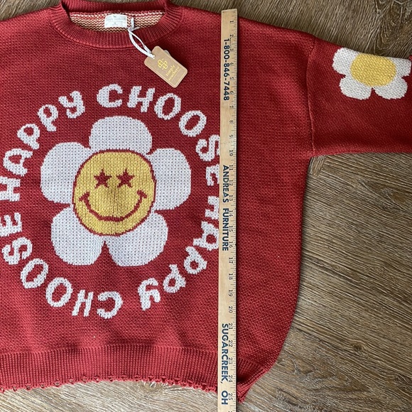 Simply southern groovy happy choose sweater Size Medium New With Tags Red - Picture 6 of 10